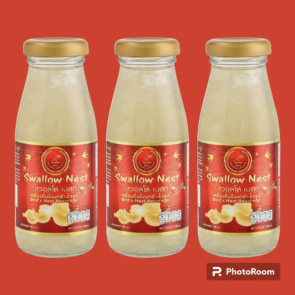เครื่องดื่มรังนกแท้SwallowNest 180มล.3ขวด ปรับสูตรใหม่ ผสมเนื้อรังนกมากว่า50%น้ำหนักเปียก ผ่านมาตรฐานGMP/HACCP