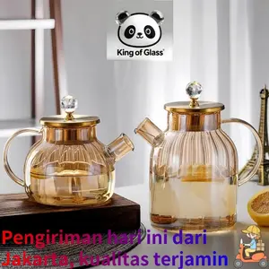 Teko Kaca Borosilikat Besar dengan Pola Berlian Teko Infuser Kaca Tahan Panas Teko Borosilikat Gaya Jepang Cocok untuk Menyeduh