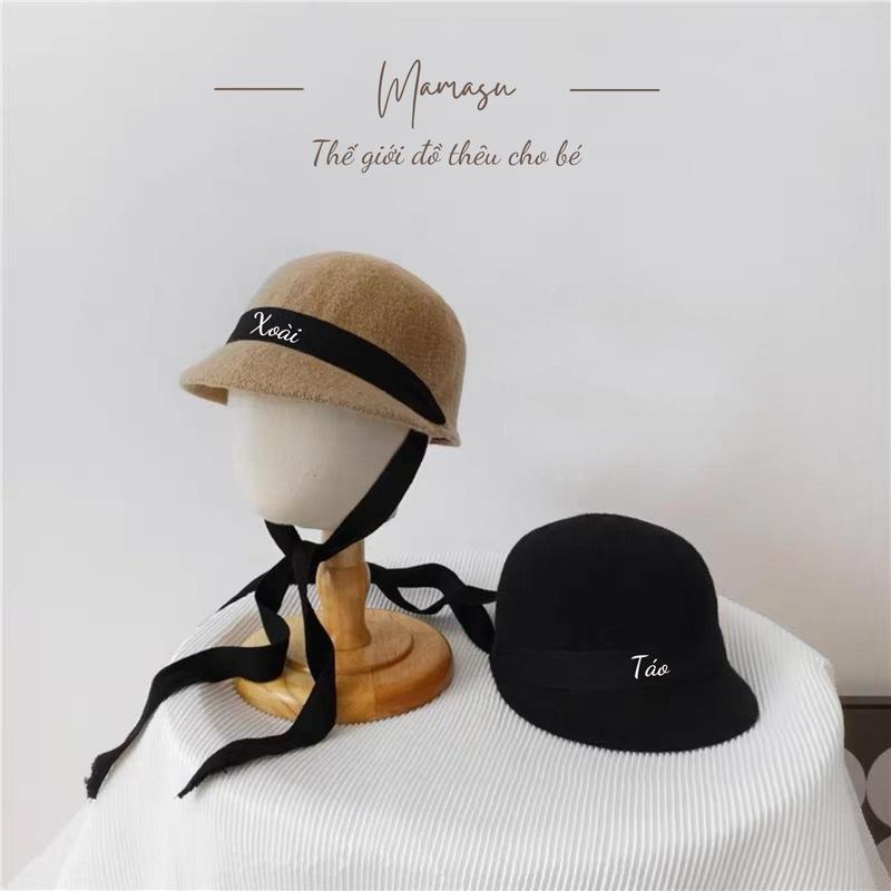 THÊU TÊN Mũ vành dạ thêu tên cho bé theo yêu cầu phong cách Hàn Quốc cho bé đi học đi chơi đi biển Hat Nón
