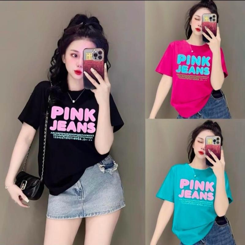  A18- 40-70kg  Áo thun thái from vừa Cotton Nữ Women Cổ Tròn in chữ Pinkjean 