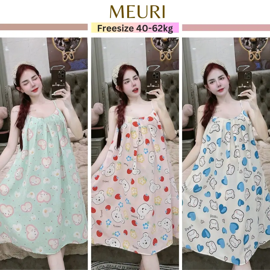 Đầm ngủ lụa dây xếp ly ngực chất mango mềm mại thoải mái hè mặc mát