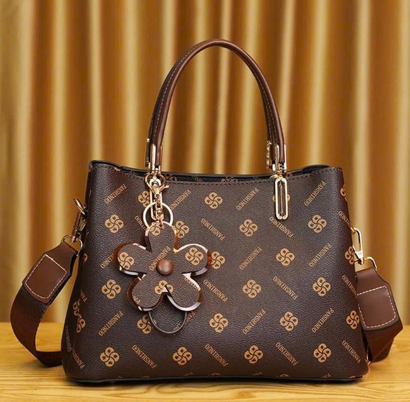 Túi Xách Công Sở Nữ Thời Trang Đính Hoa Da Nâu Thời Thượng Nhiều Ngăn Da Mềm MQH89 - Hàn Quốc - Bag, Đeo Vai tú i