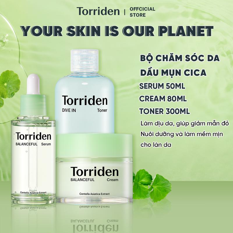 COMBO Bộ 3 Chăm Sóc Da Dầu Mụn Balanceful Torriden Hỗ Trợ Làm Dịu Da Với Serum Cica 50ml Kem Dưỡng Cica 80ml Và Toner Dive In 100ml *