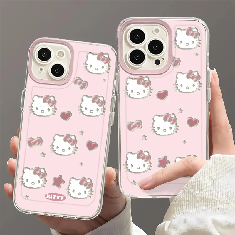 Ốp TPU Trong Suốt, Ốp Mềm Silicon Chống Sốc, Chống Sốc Camera, Toàn Màn Hình Họa Tiết Hello Kitty, Thích Hợp Cho iPhone 15, 14, 13 Pro Max, Tương Thích Với iPhone 11, 12, XS Max, XR, X, 7, 8Plus, SE2020
