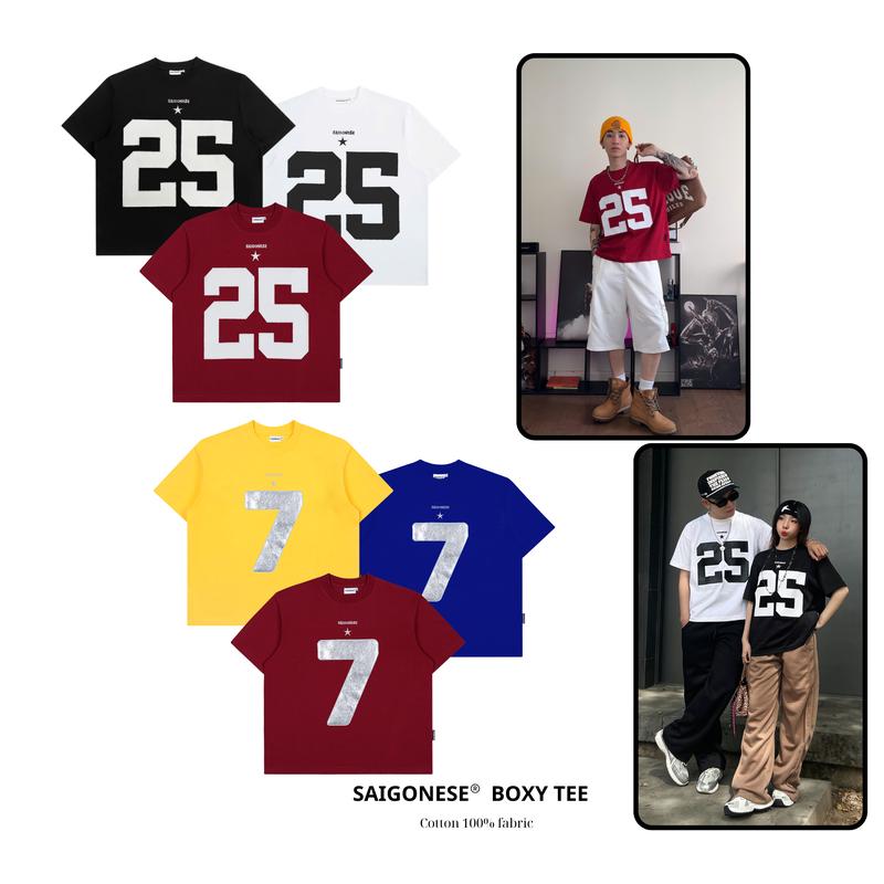 Áo Thun BOXY ĐẮP DA số 25 SAIGONESE Cổ Tròn Thun Cotton Unisex Nam Nữ aothun basic Menswear