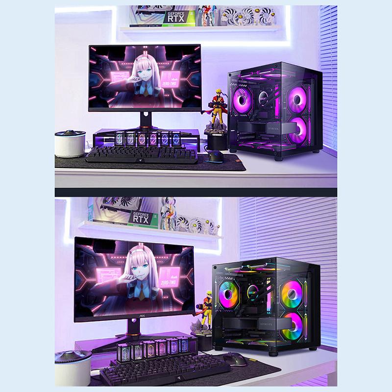 Product Introduction of 270 Degree Glass PC Case Transparent Desktop Computer Tower For M-ATX/ITX Motherboard SSD 7 Air Cooling Fans 320mm Graphic Card 27