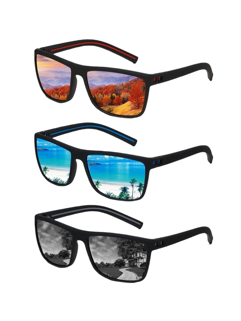 Product Introduction of Men's Sporty Polarized Sunglasses, Beach Essentials, Trendy Casual Square Frame Tinted Lens Sunglasses for Everyday Use, Fashion Accessories for Outdoor Activities 5