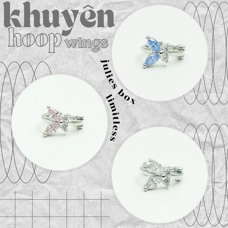 1 Chiếc] [BẤM] Khuyên Tai Hoop Wings Cách Điệu Unisex Màu Bạc Không Gỉ Bông Tai Julies Box 66