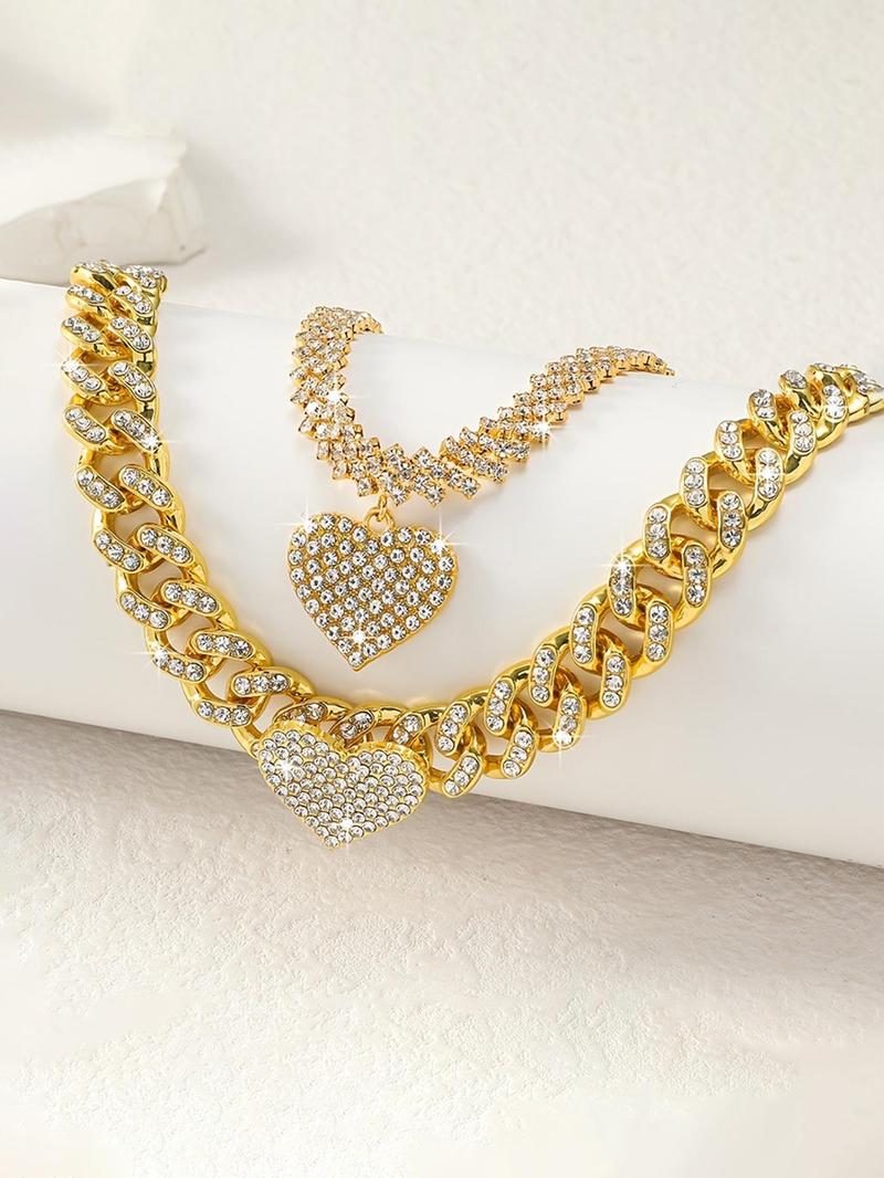 Product Introduction of Fashionable Rhinestone Decorated Heart Design Anklets, Fashion Jewelry for Party, Daily Clothing Decor, Trendy All-match & Exquisite Jewelry for Birthday Gift, Valentine's Day, Gift 5