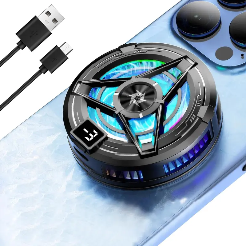 Lvcdodvd Phone Cooler for Gaming with Magnetic iPad Cooler Phone Fan Sticker Phone Clip LED Display Low Decibel Mobile Phone Radiator Compatible for iPhone/Android/Tablet/iPad (black01) 0