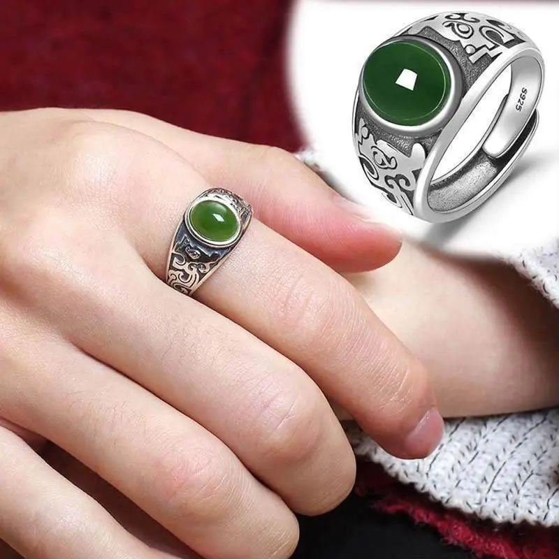 Nhẫn đính cườm, màu xanh lá cây Cổ Điển có thể điều chỉnh, phong cách Cổ Điển Thích hợp làm quà tặng ngày lễ tình nhân, phụ kiện Unisex, mở 7