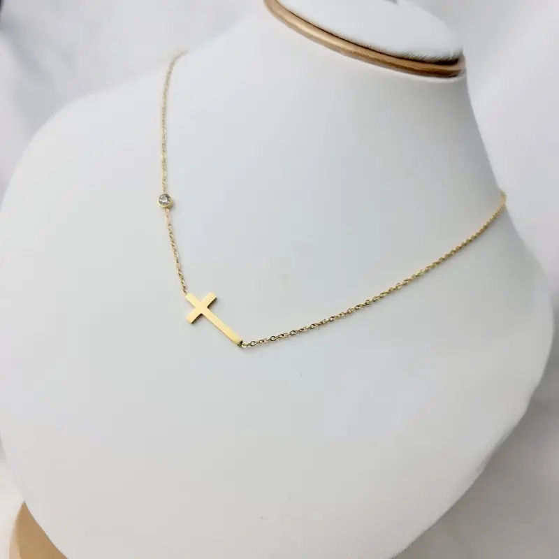 kalung salib mata zircon titanium premium wanita anti karat dan tahan luntur fashion simple elegan terbaru 5