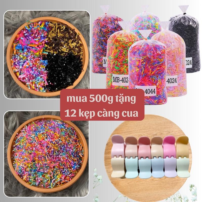 Nữa ký dây thun buộc tóc cho mẹ và bé  tặng kèm 12 kẹp càng cua với chất liệu cao su co dãn tốt cột tóc không bị cắn tóc .  Kẹp Tóc Women và Cho Bé