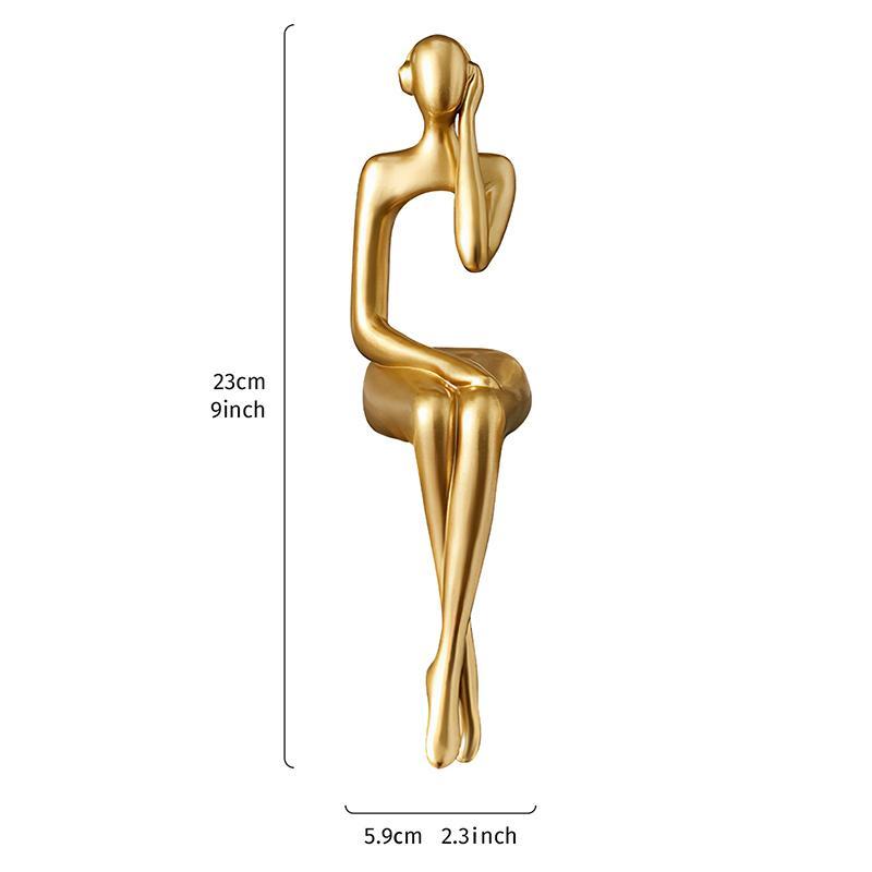 Golden Sitting Figure Sculpture, 1 Count Modern Home Decor Figurine for Bookshelf, Mini Sitting Thinker Statue 1