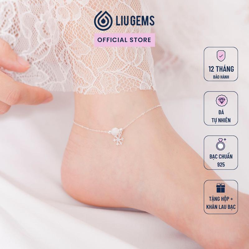 Vòng Lắc Chân Bạc 925 Nữ Liugems Đính Một Viên Đá Tự Nhiên Mix Charm Treo Size Nhỏ Tinh Tế LC01 (Mua một, tặng một hộp đựng trang sức + một khăn lau bạc miễn phí)