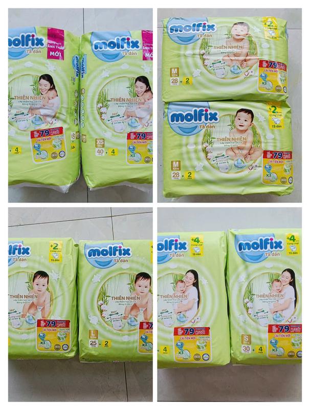 [Combo 2 bịch] Tã dán Molfix thiên nhiên đủ size xs40+4/S30+4/M28+2/L25+2 cho bé