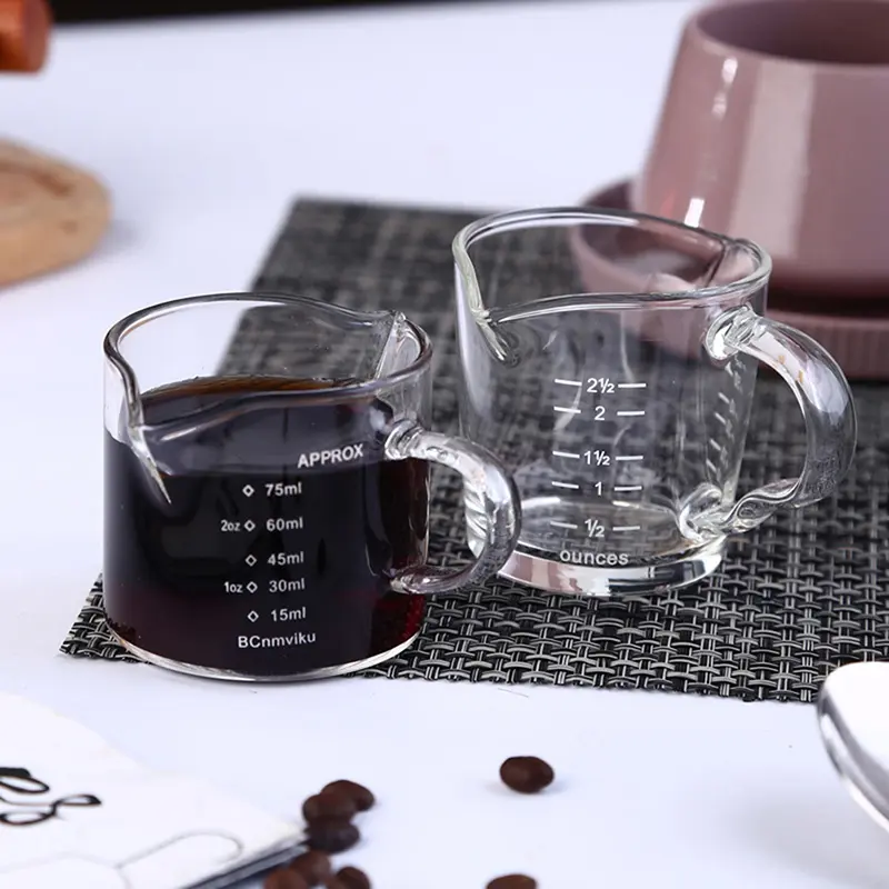 Cốc Đong Thủy Tinh Có Vòi Đôi, 70 / 75Ml, Espresso Shot, Tay Cầm Chịu Nhiệt, Cân Trong, Rượu, Sữa, Cà Phê, Bình Đong 8