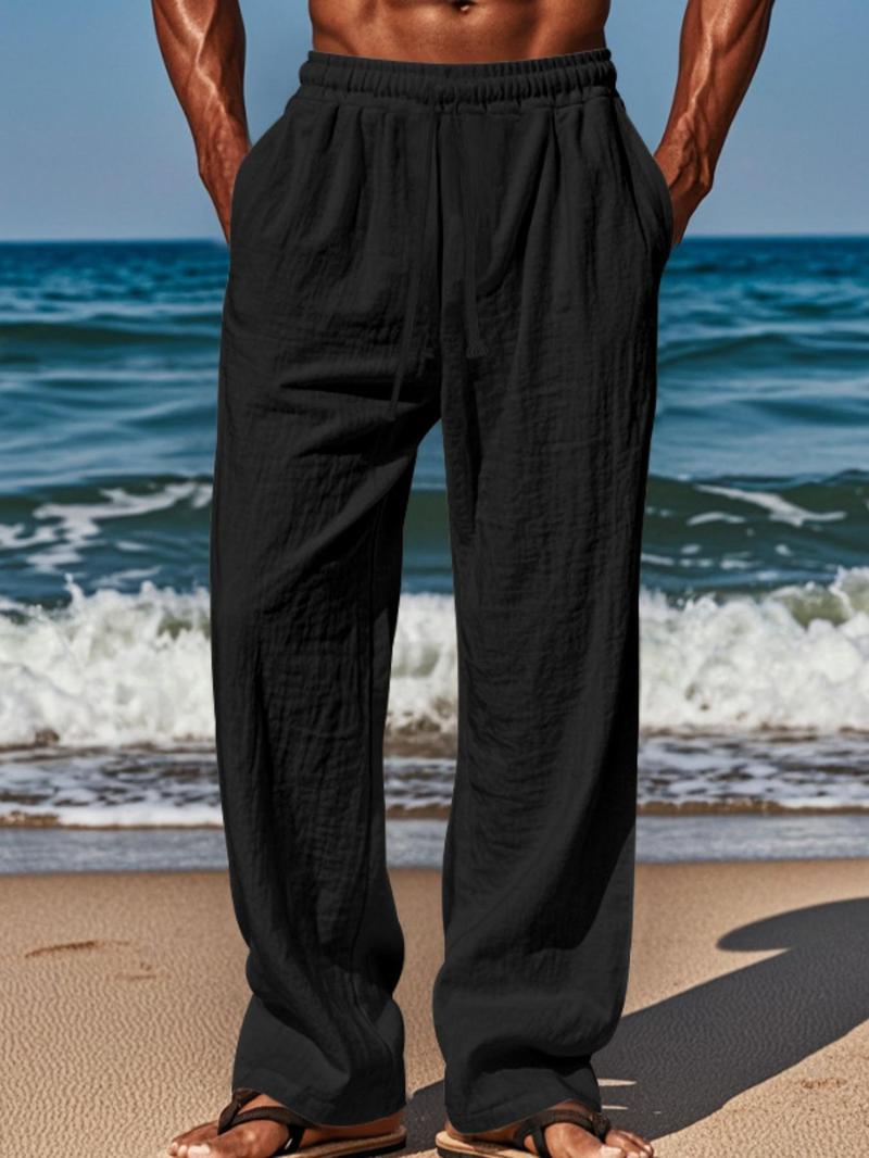 Product Introduction of Men's Solid Color Pants, Casual Comfy Breathable Trousers for Summer, Men's Bottoms for Beach Vacation Daily Wear 5
