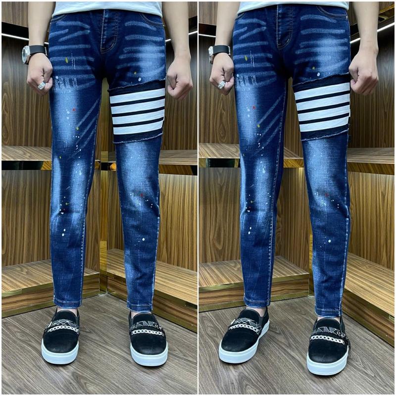 Product Introduction of quần jeans anm xanh vảy sơn bốn sọc trắng ngang bốn cúc 14