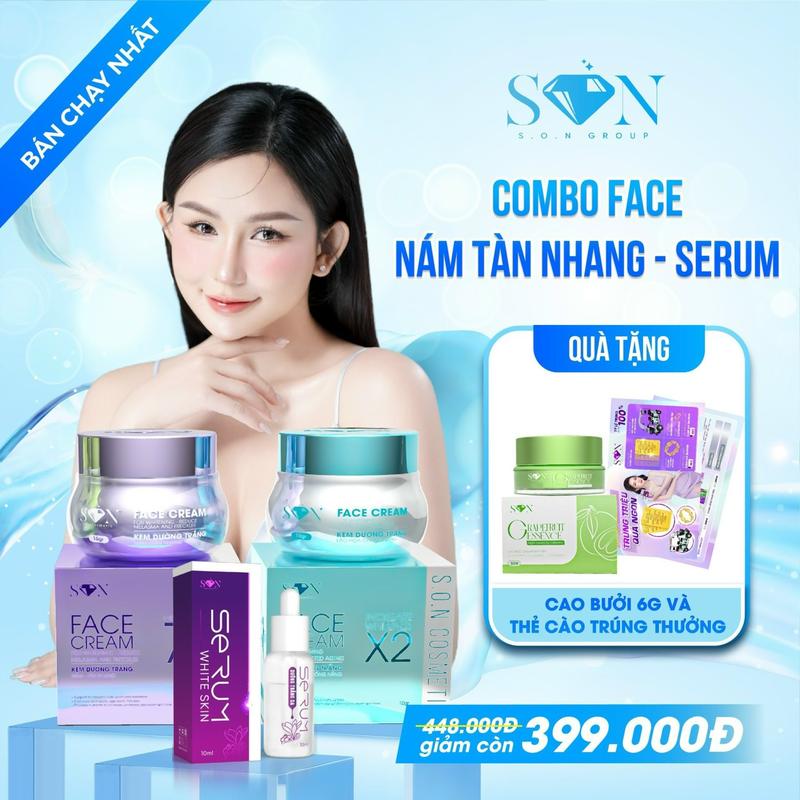[CÓ PHIẾU CÀO] COMBO KEM FACE DƯỠNG DA MẶT 3 SẢN PHẨM (KEM FACE DƯỠNG TRẮNG + KEM FACE HỖ TRỢ NAM TÀN NHANG + SERUM DƯỠNG DA) S O N COSMETIC - CÔ TIÊN MIỀN TÂY Làm Đẹp Da Nữ Skincare Chăm Sóc Da Dưỡng Ẩm Da