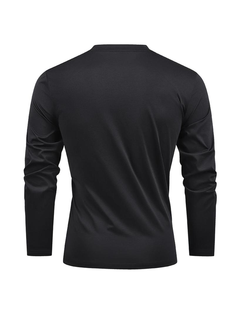 Product Introduction of Men's Solid Long Sleeve Tee, Regular Fit Casual Sporty Breathable Quick Drying T-shirt for Running Gym Workout, Men's Top for   Spring & Fall 8
