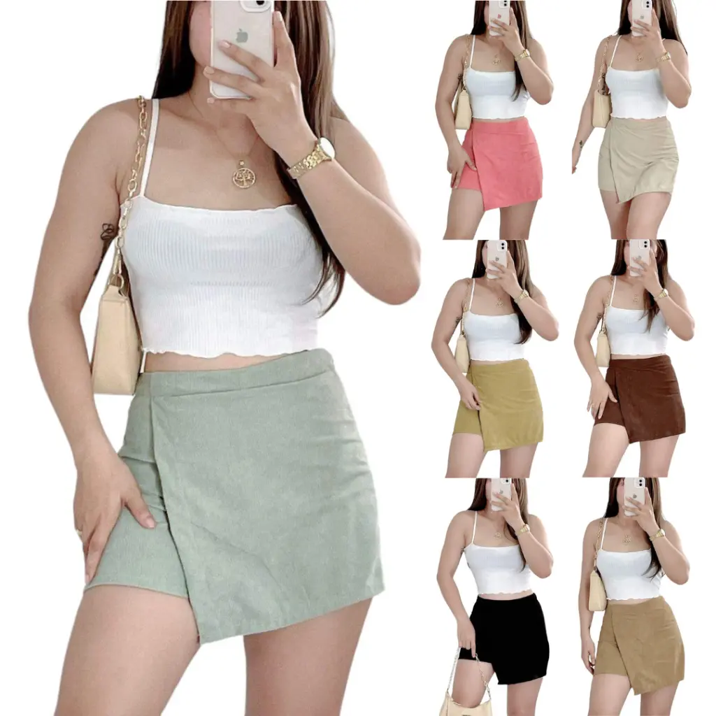 Chân Váy Giả Quần Short Cạp Cao Chất Liệu Vải Nhung Kẻ, Dành Cho Nữ, Phong Cách Hàn Quốc Hợp Xu hướng Quần Short Palda, GC