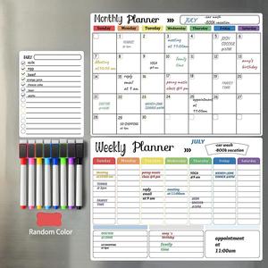 Refrigerator Magnetic Daily Calendar, Weekly Planner, Daily & Monthly Schedule with 8 Pen & Eraser, Fridge Magnetic Weekday Planner Sticker, Girly Office Supplies, Kitchen Accessories