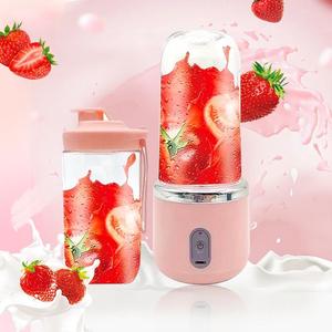 Double Cup Juicer with Safety Lock, 1 Set Portable 2 in 1 Juicer Cup with Lid, USB Rechargeable Juicer Cup, Mini Ice Shaker, Suitable for Home, Travel, Sports