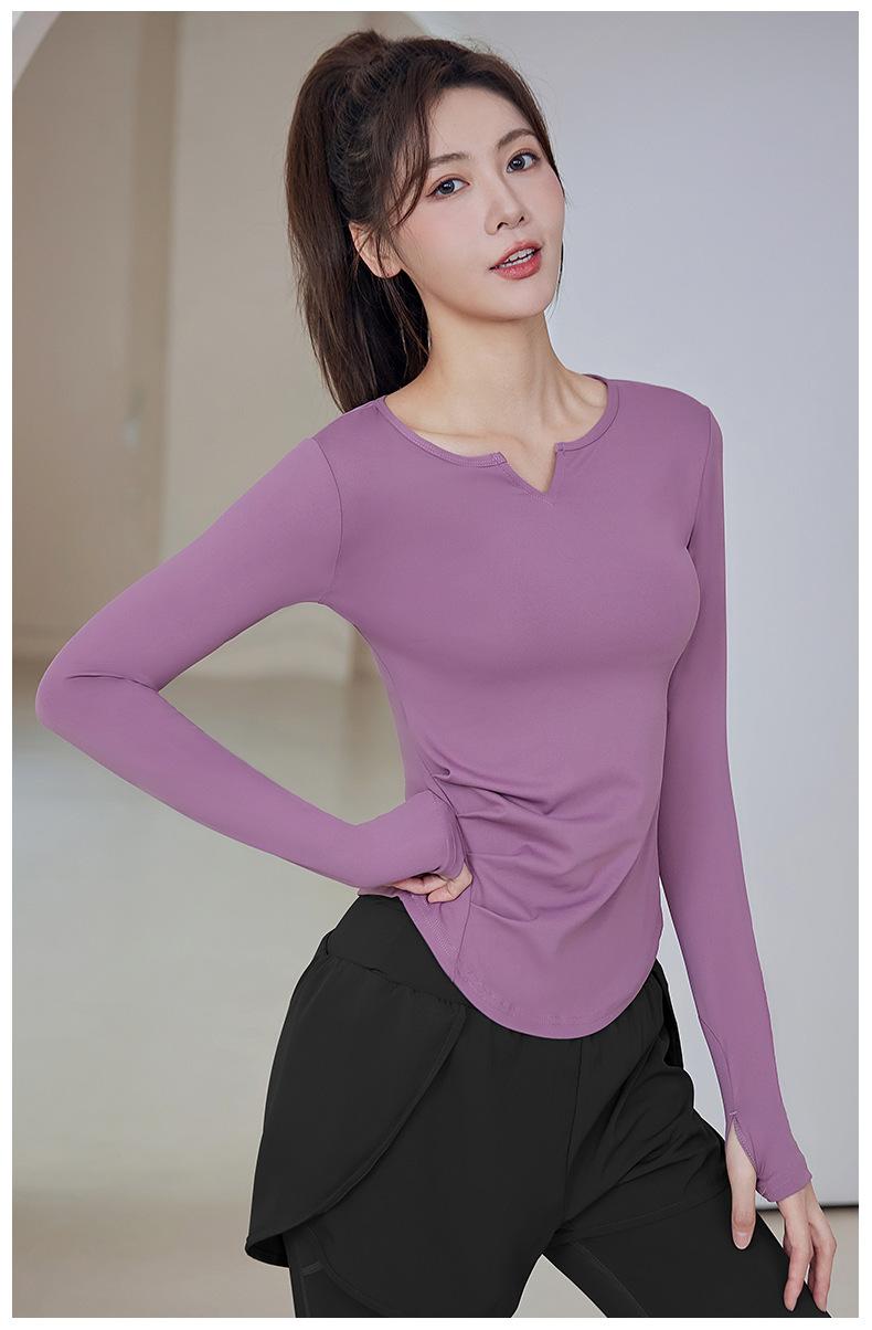 Product Introduction of New Running Sports Fitness Women'S Solid Color V-Neck Hoodie Long Sleeve Yoga Top 4