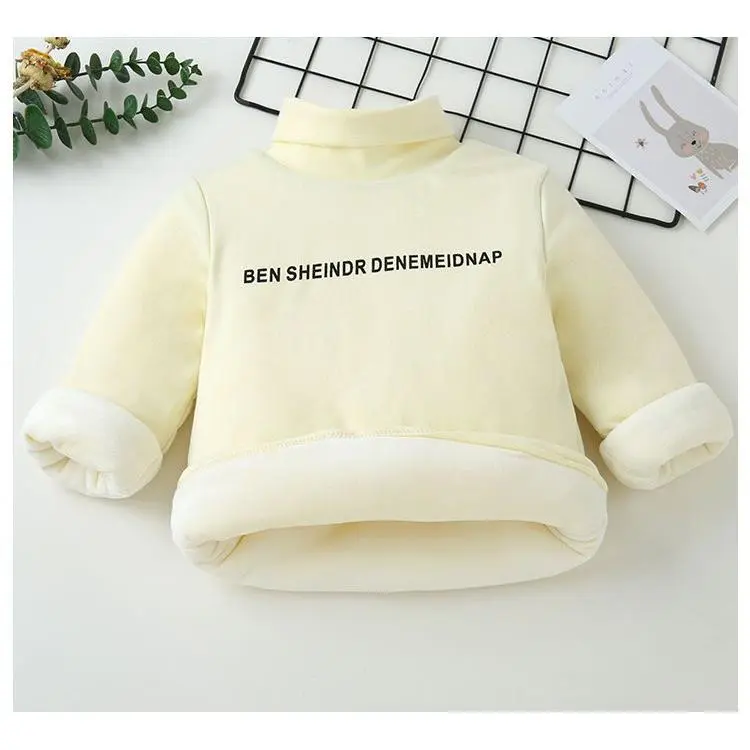 Áo len bông cho trẻ em, hàng mới về, lớp lót lông cừu hai lớp, áo sơ mi đế dày, thời trang, thích hợp cho bé trai và bé gái, cổ cao, giữ ấm trên ô tô, kiểu dáng 7