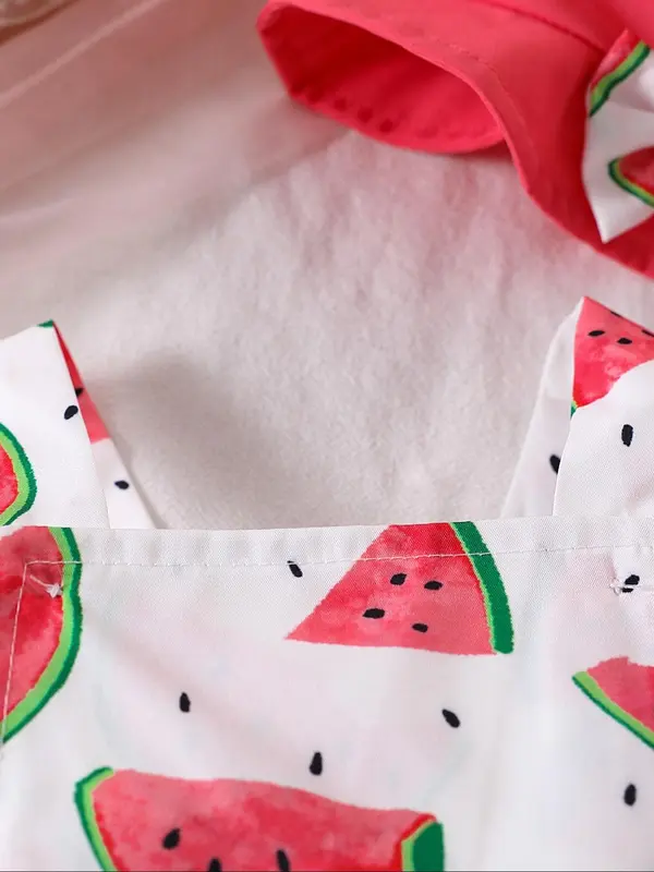 Baby Girl's Watermelon Print Sleeveless Bodysuit & Hat Set, Cute Bodysuit for Infant Toddler Kids, Newborn Baby Girls Clothes for Summer 3