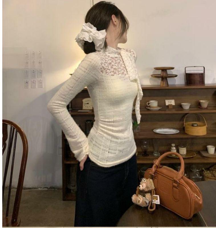 Product Introduction of Áo Ren Thiết Kế Phong Cách Pháp, Dành Cho Nữ, Dáng Ôm, Bộ Sưu Tập Thu Đông, Hàng Mới Về 2024, Dễ Thương Và Gợi Cảm, Áo Mặc Trong Giấu Kín Sơ Mi Women Top 18