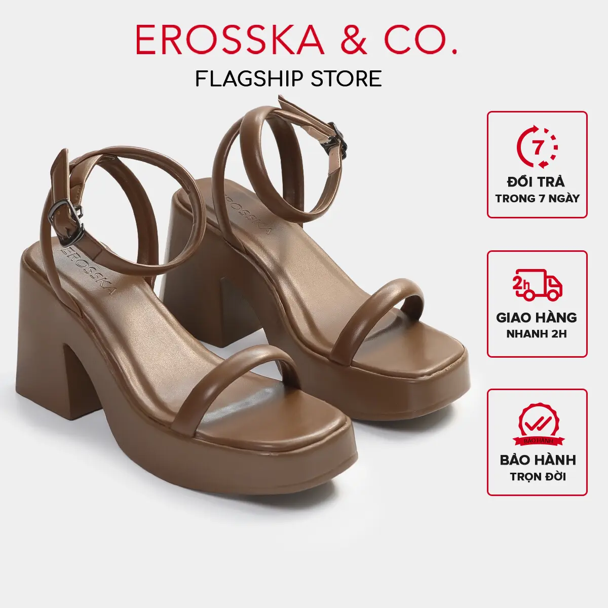 Erosska - Sandal nữ đế xuồng quai ngang dây mảnh cao cấp cao 9cm - SB029