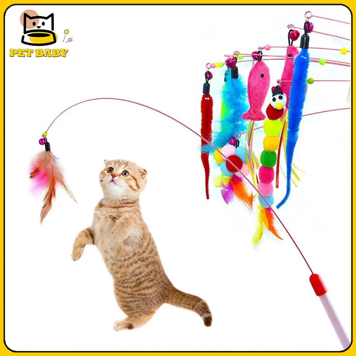 Cat Teaser Cat toy Imitation Birds Interactive Toy for Cats Fun Feather with Bell with Stick or Wand for Kittens
