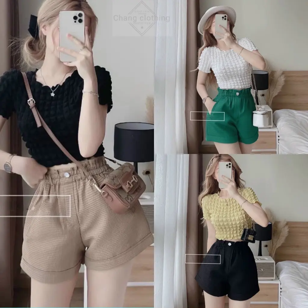 Quần short nữ ống rộng lưng cao cạp thun chun có túi chất vải xốp Ong BIGSIZE Quần đùi nữ mặc nhà màu đen trắng thể thao