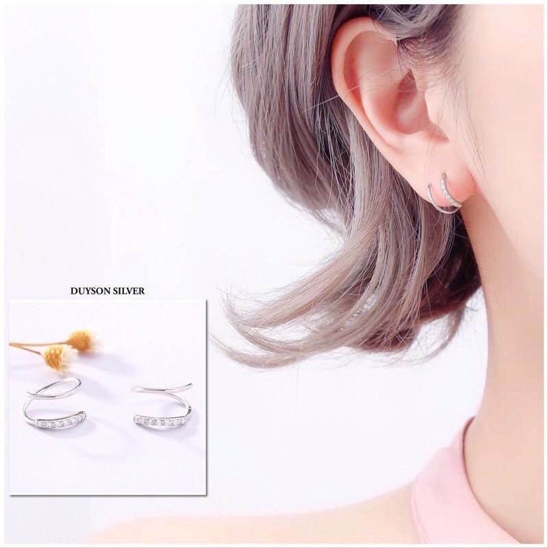Bông tai bạc nữ Khuyên tai bạc nữ uốn hai vòng tròn mở bạc Ý 925 mạ vàng trắng cao cấp DUYSON SILVER (1 ĐÔI)[KCXK5]