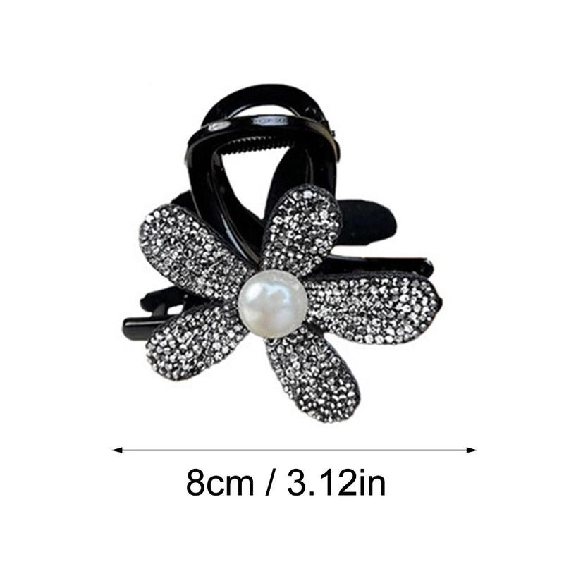 Product Introduction of Light Luxury Simple And Elegant Sparkling Flower Clip Female Bun Hair Clip Back Of Head Hair Clip Bright Flash Flower Shark Clip Versatile Exquisite Headdress 0
