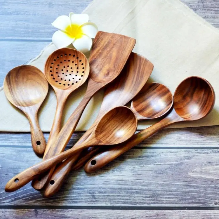 Thai Teak Non-stick Pan Spatula Household Wooden Rice Spoon Soup Spoon Cooking Spatula Colander Combination Set