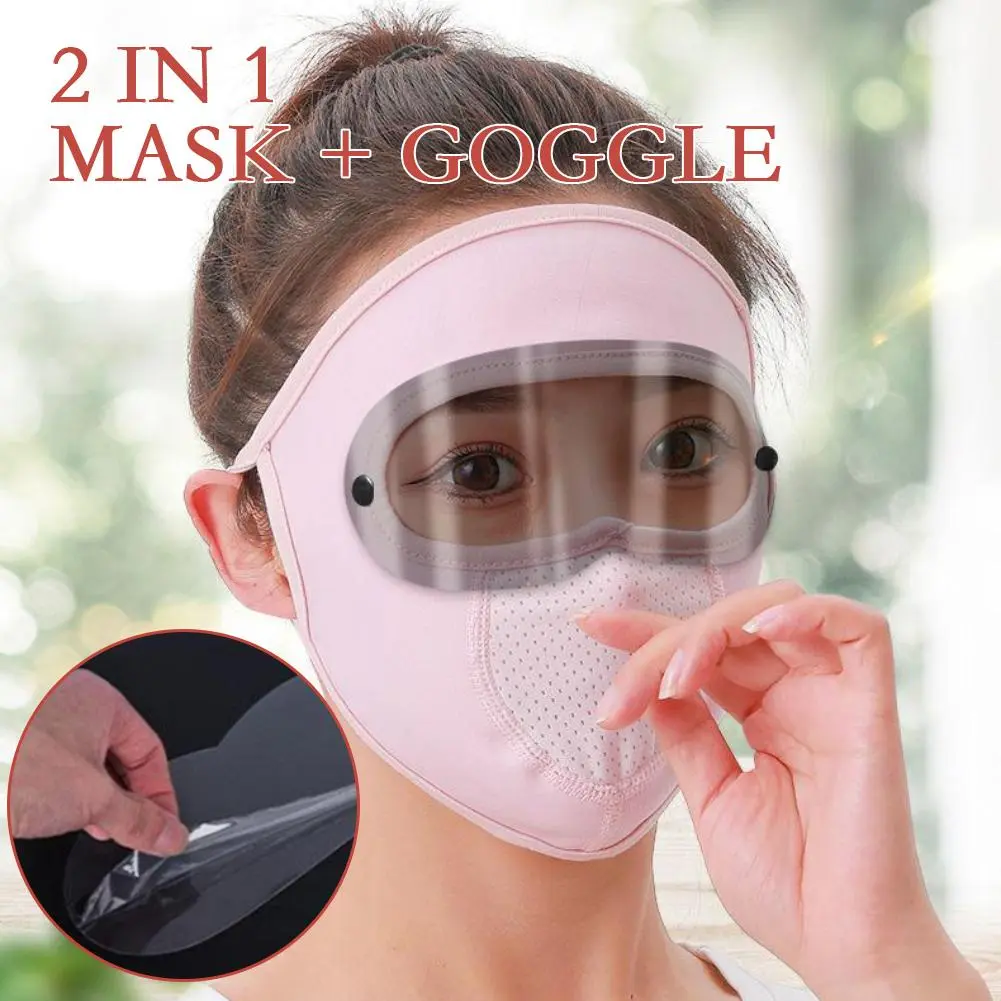Breathable Sunscreen Mask With Hat Brim Ice Silk Sunshade Men Women Cycling Cover Full Face Mask