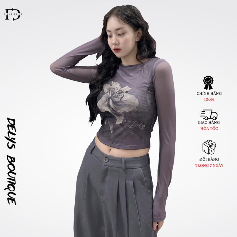 Áo Thun Lưới Nữ Dài Tay In Hoa Huệ Delys DLAC108