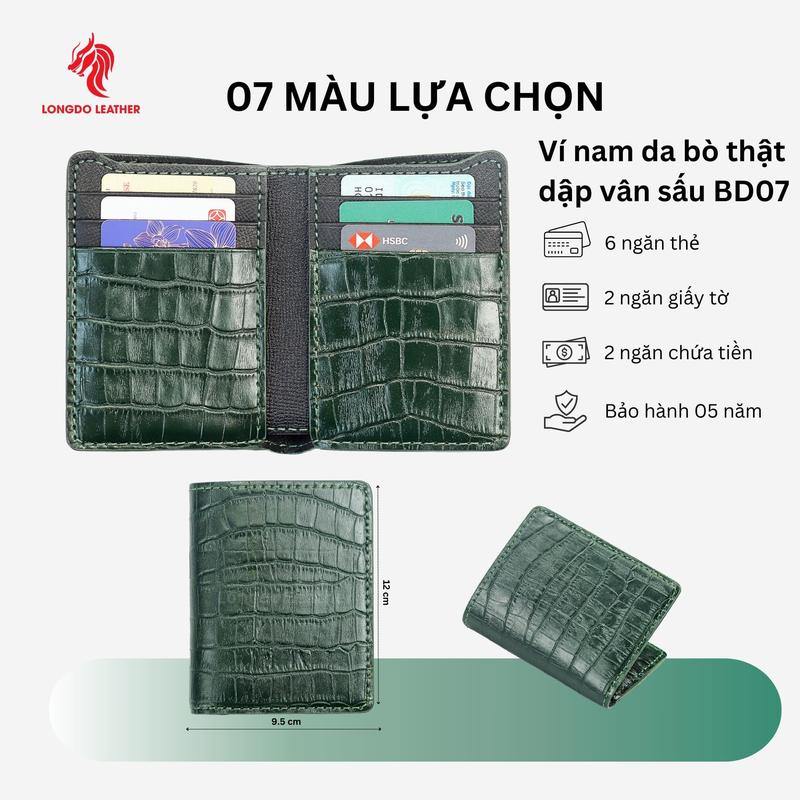 Ví da nam đứng cao cấp - Bảo hành 5 năm - Thương hiệu Longdo Leather - BD07 Wallet Nhiều Ngăn