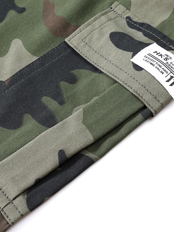 Men's Camo Print Pocket Elastic Waist Cargo Pants, Regular Fit Casual Fashion Trousers for Outdoor Hiking, Woven Bottoms for Men 6