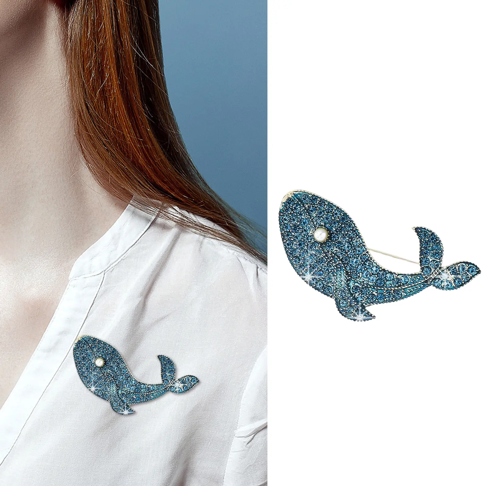 Unisex Brooch Whale Shape Rhinestone Decor Anti-slip Shoulder Bag Coat Collar Hat Scarf Decoration Clothes Pin Party Prom Bride Wedding Garment Jewelry