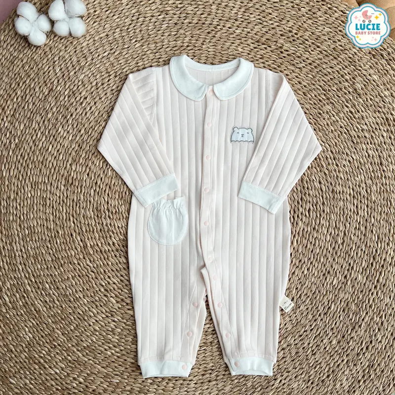 Bộ body dài tay cổ sen có túi cho bé 5-13kg chất liệu 100% Cotton thoải mái Jumpsuit Vải Cotton 3