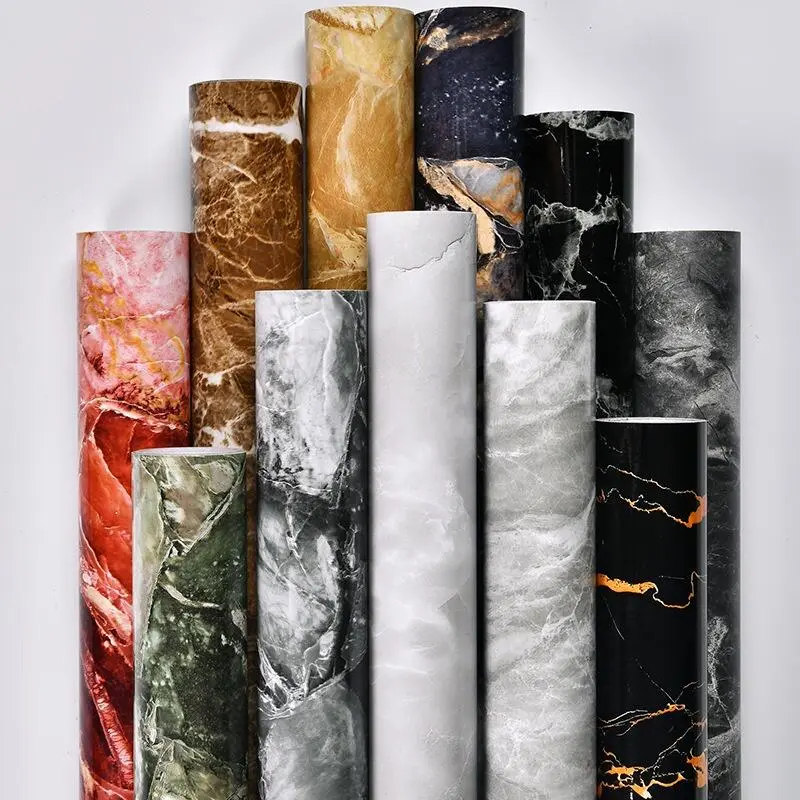Marble Self-Adhesive Wall Waterproof Oilproof PVC Stickers for Kitchen Furniture Renovation