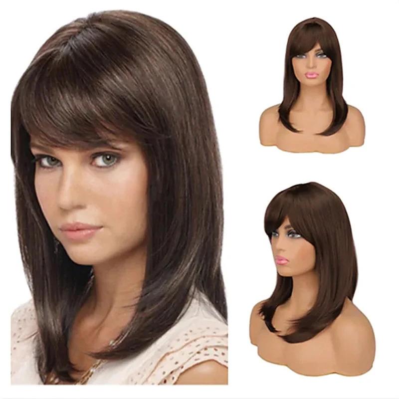 HAIRJOY Synthetic Hair Women Ombre Black Red Wig Medium Long Straight Side Part Wigs 5