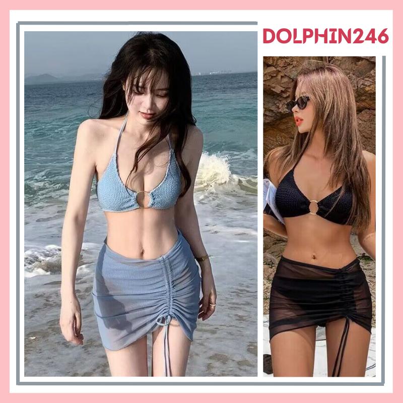 Bikini 2 mảnh đi biển cho nữ đồ bơi áo có mút kèm quần và khăn quây rút dây Sport Chạy Bộ 8812 E-4 0