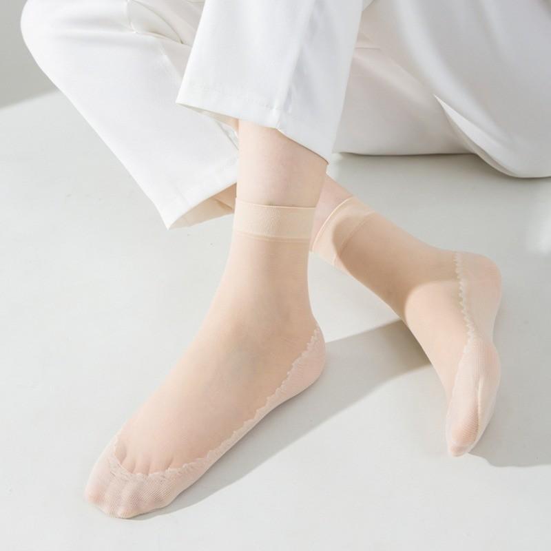 Thin Cotton Bottom Non-slip Stockings for Women Anti-snagging Durable Summer Transparent Crystal Short Socks 4