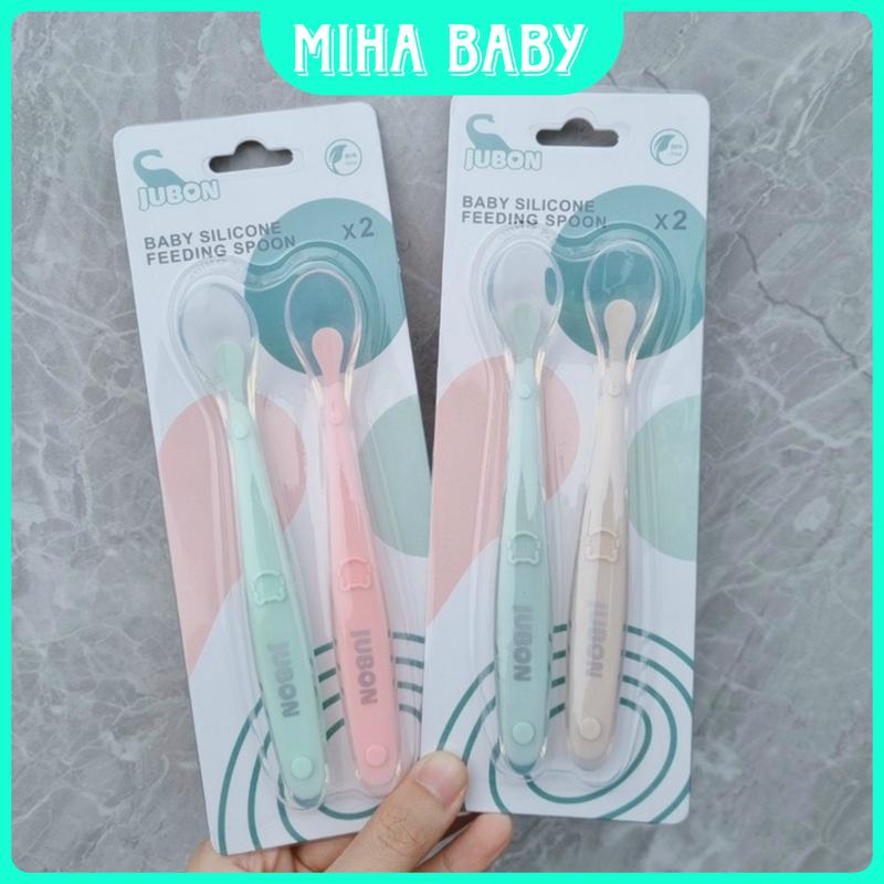 Thìa Silicon cho bé ăn dặm Jubon set 2 cái trong suốt mềm mại cho bé sơ sinh…