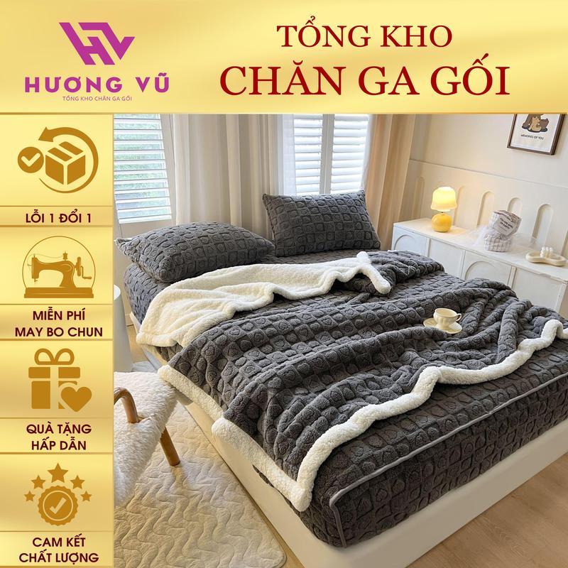 Chăn Ga Gối Nỉ Nhung Sữa Trần Tim 7D - Ga Vỏ Gối - Chăn Lông Cừu - Nỉ Nhung Nhập Khẩu chan long cuu